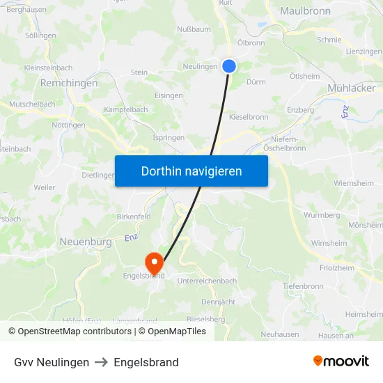 Gvv Neulingen to Engelsbrand map