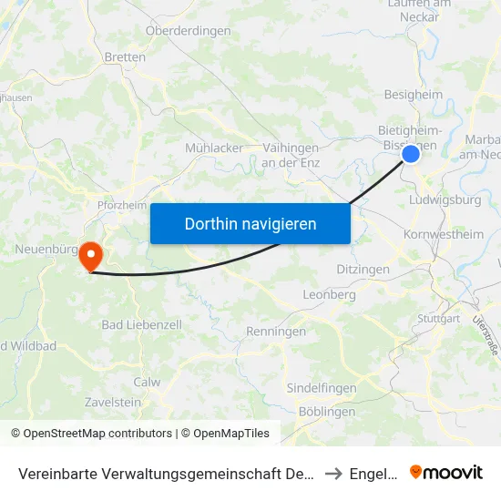 Vereinbarte Verwaltungsgemeinschaft Der Stadt Bietigheim-Bissingen to Engelsbrand map