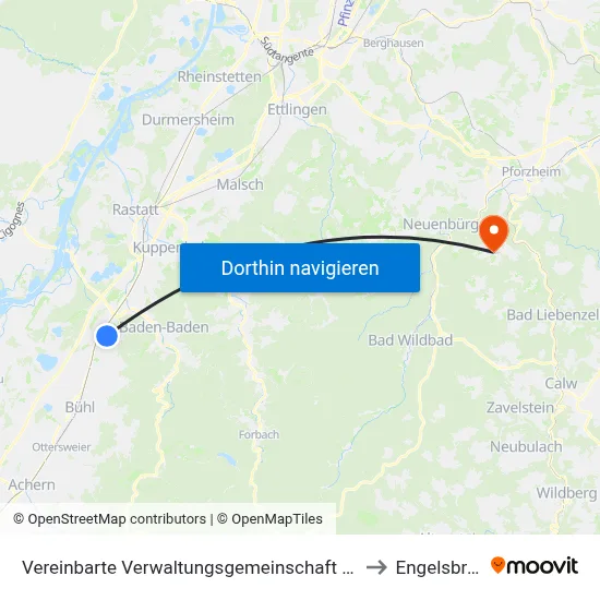 Vereinbarte Verwaltungsgemeinschaft Sinzheim to Engelsbrand map