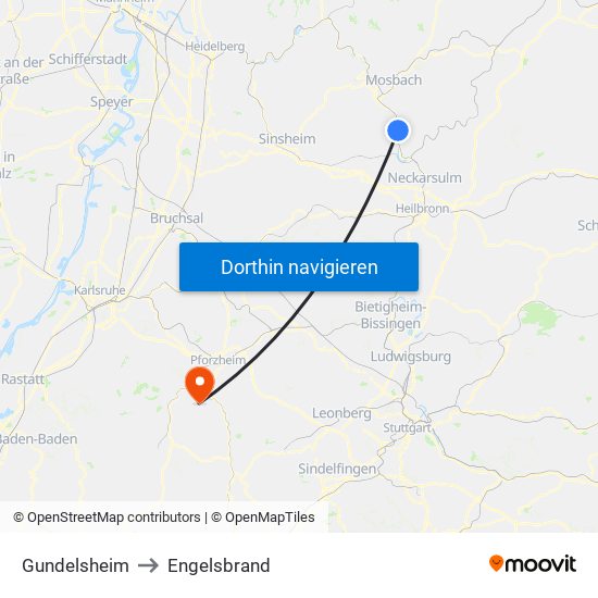 Gundelsheim to Engelsbrand map