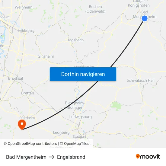 Bad Mergentheim to Engelsbrand map