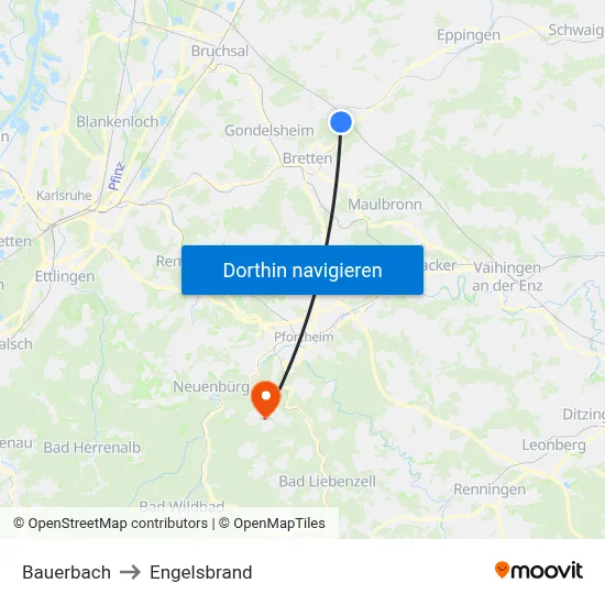 Bauerbach to Engelsbrand map