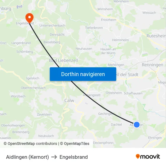 Aidlingen (Kernort) to Engelsbrand map