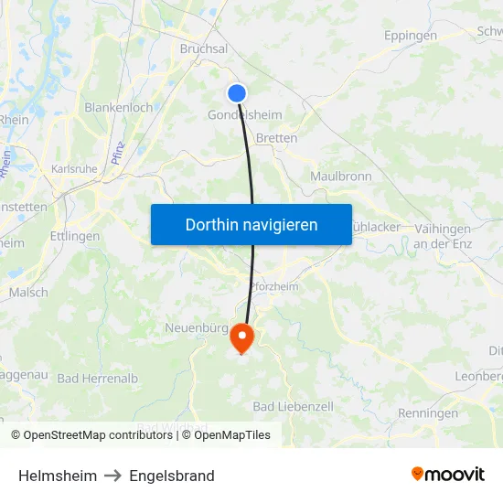 Helmsheim to Engelsbrand map