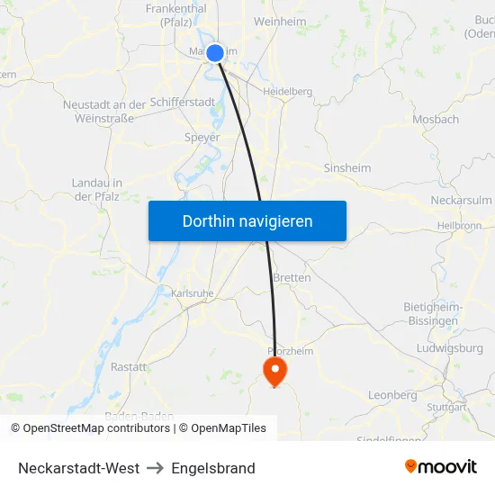 Neckarstadt-West to Engelsbrand map