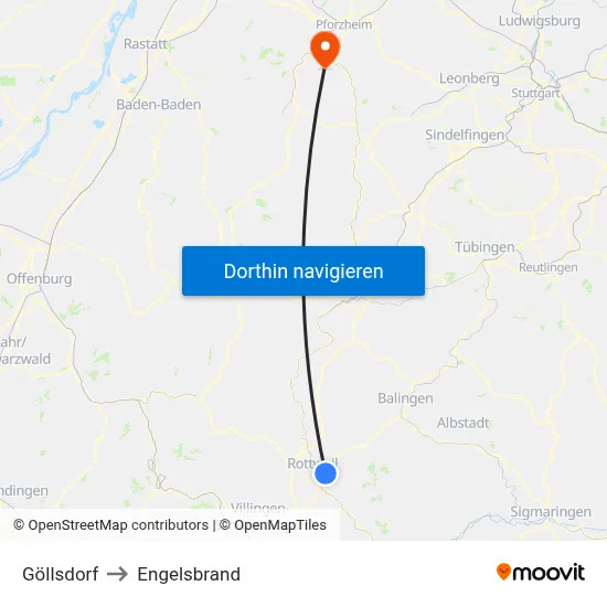 Göllsdorf to Engelsbrand map