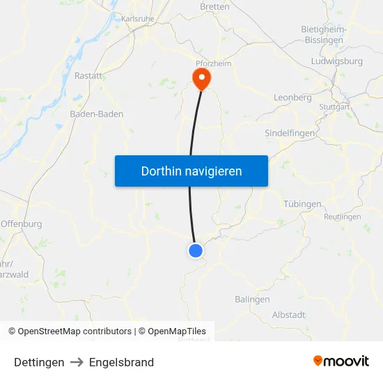 Dettingen to Engelsbrand map