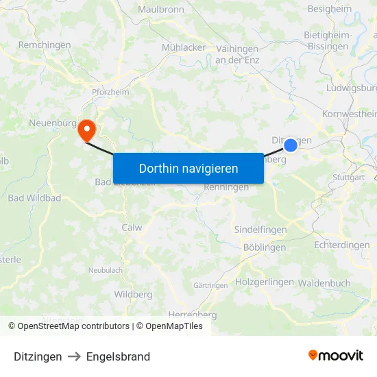 Ditzingen to Engelsbrand map