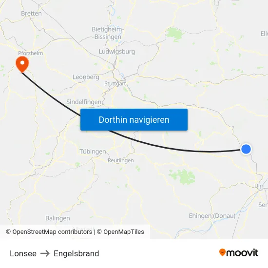 Lonsee to Engelsbrand map