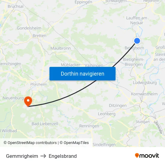 Gemmrigheim to Engelsbrand map