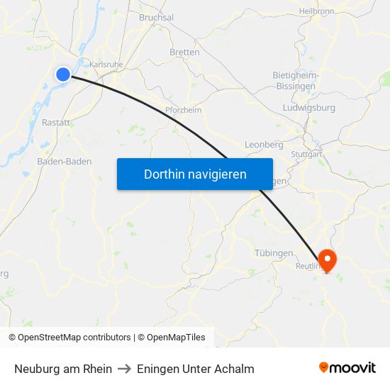 Neuburg am Rhein to Eningen Unter Achalm map