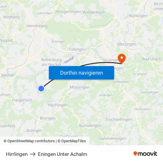 Hirrlingen to Eningen Unter Achalm map