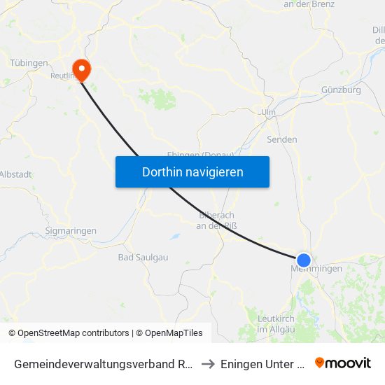 Gemeindeverwaltungsverband Rot-Tannheim to Eningen Unter Achalm map