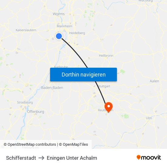 Schifferstadt to Eningen Unter Achalm map