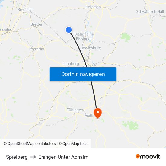 Spielberg to Eningen Unter Achalm map