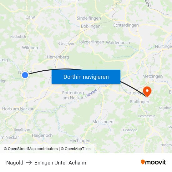 Nagold to Eningen Unter Achalm map