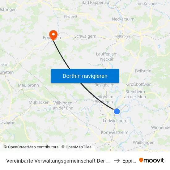 Vereinbarte Verwaltungsgemeinschaft Der Stadt Freiberg am Neckar to Eppingen map
