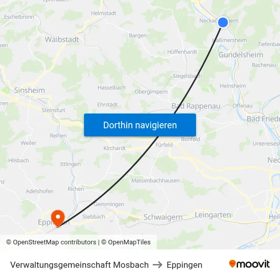 Verwaltungsgemeinschaft Mosbach to Eppingen map