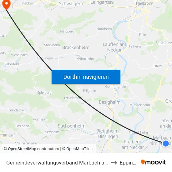 Gemeindeverwaltungsverband Marbach am Neckar to Eppingen map