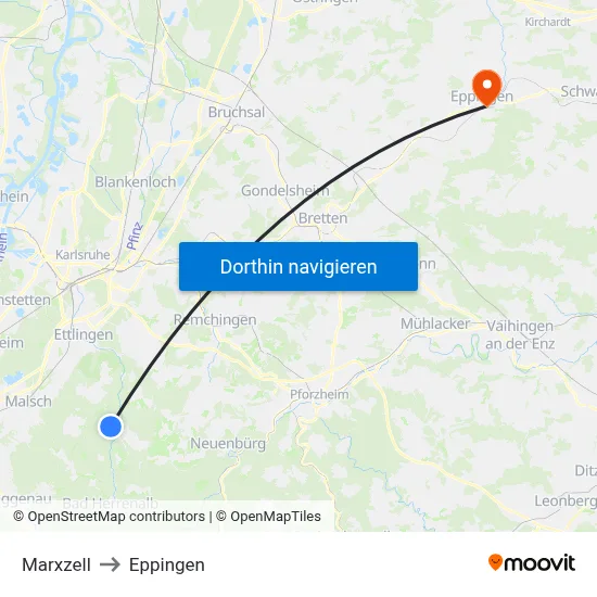 Marxzell to Eppingen map