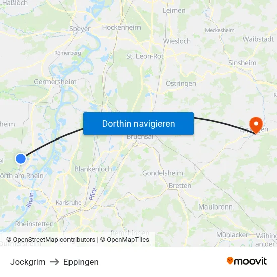 Jockgrim to Eppingen map