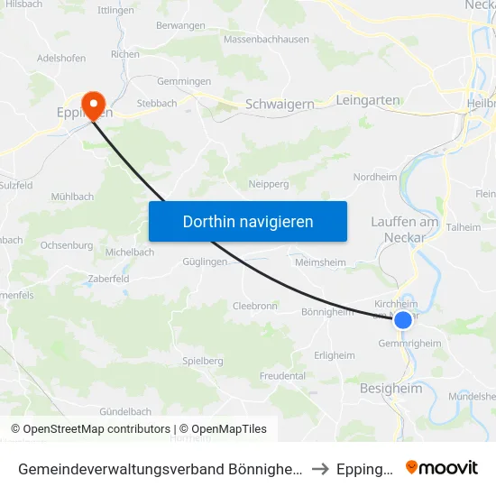 Gemeindeverwaltungsverband Bönnigheim to Eppingen map