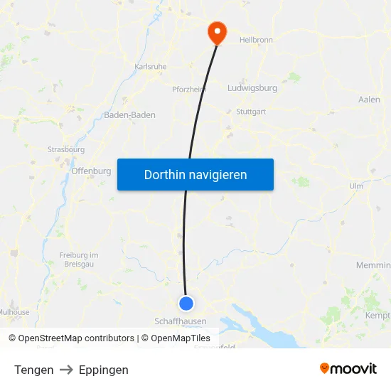 Tengen to Eppingen map