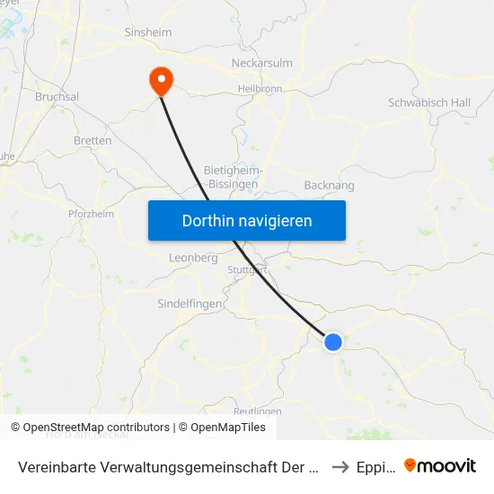 Vereinbarte Verwaltungsgemeinschaft Der Stadt Kirchheim Unter Teck to Eppingen map