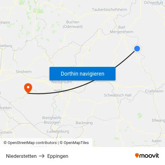 Niederstetten to Eppingen map