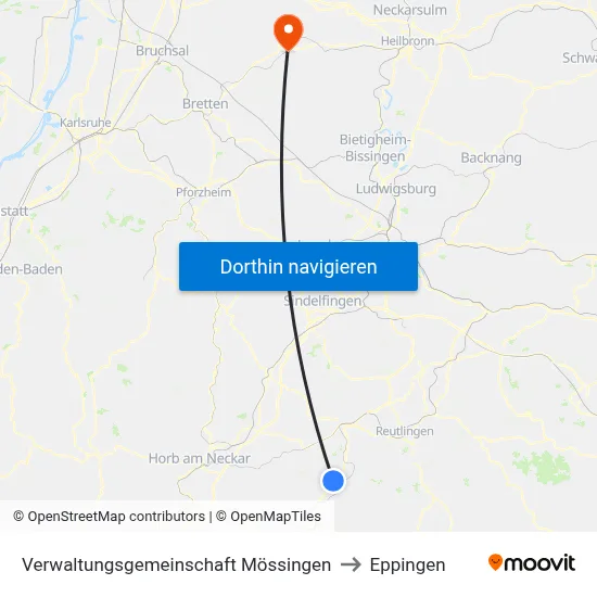 Verwaltungsgemeinschaft Mössingen to Eppingen map