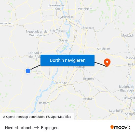 Niederhorbach to Eppingen map