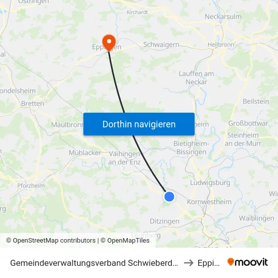 Gemeindeverwaltungsverband Schwieberdingen-Hemmingen to Eppingen map
