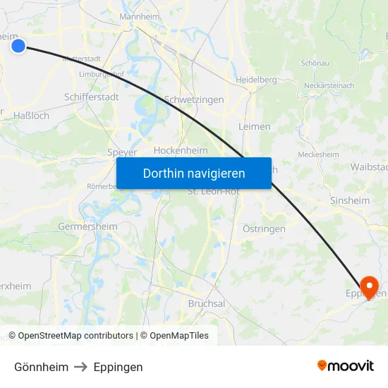 Gönnheim to Eppingen map