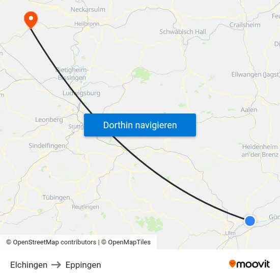 Elchingen to Eppingen map