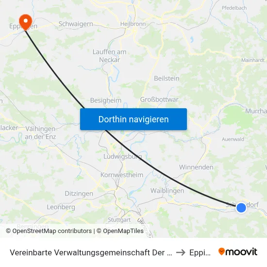 Vereinbarte Verwaltungsgemeinschaft Der Stadt Schorndorf to Eppingen map
