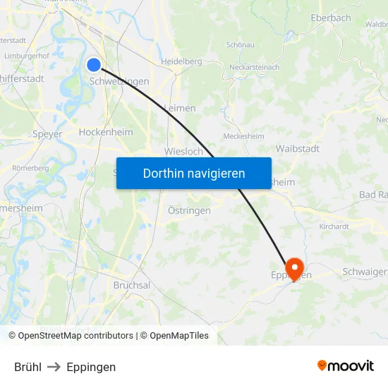 Brühl to Eppingen map