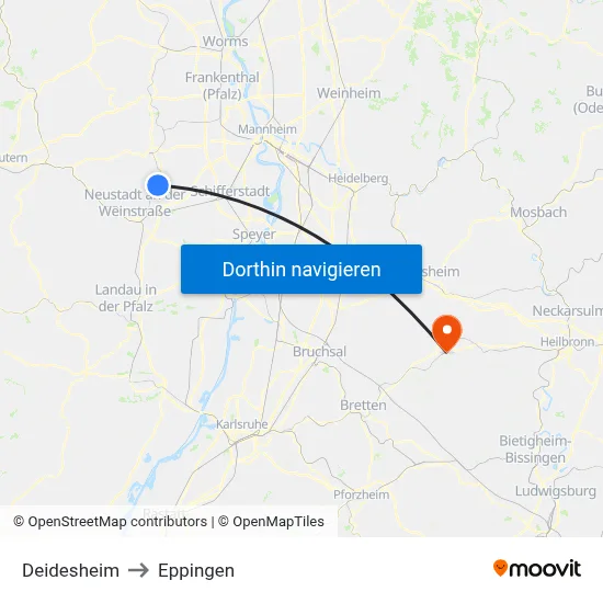 Deidesheim to Eppingen map