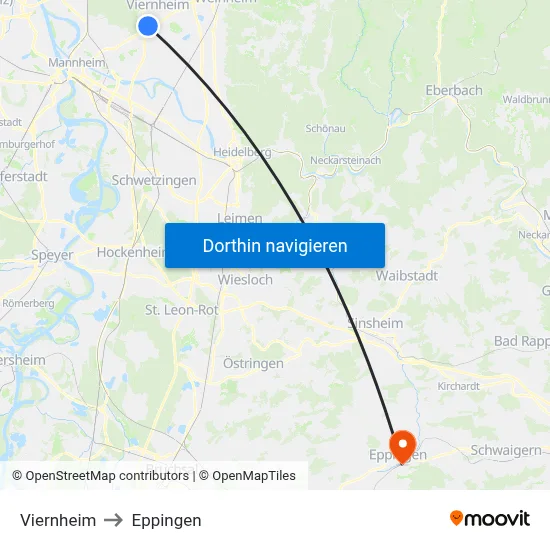 Viernheim to Eppingen map
