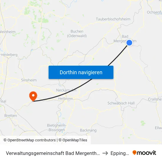 Verwaltungsgemeinschaft Bad Mergentheim to Eppingen map