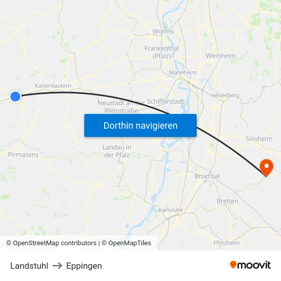 Landstuhl to Eppingen map