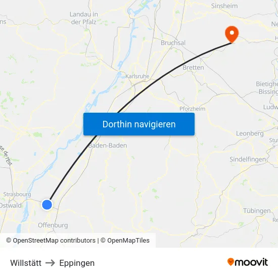 Willstätt to Eppingen map