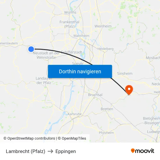 Lambrecht (Pfalz) to Eppingen map
