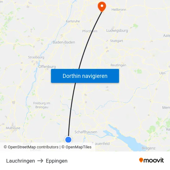 Lauchringen to Eppingen map