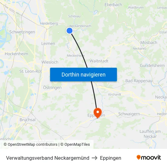 Verwaltungsverband Neckargemünd to Eppingen map