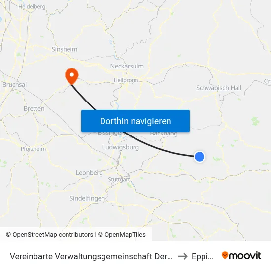 Vereinbarte Verwaltungsgemeinschaft Der Stadt Welzheim to Eppingen map