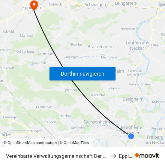 Vereinbarte Verwaltungsgemeinschaft Der Stadt Bietigheim-Bissingen to Eppingen map