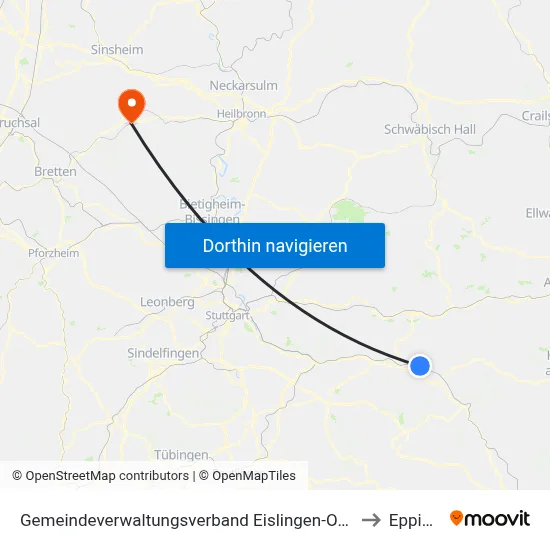 Gemeindeverwaltungsverband Eislingen-Ottenbach-Salach to Eppingen map