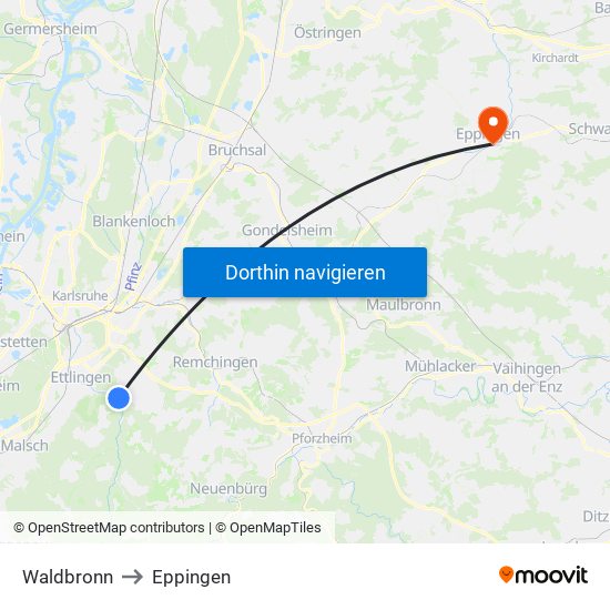 Waldbronn to Eppingen map