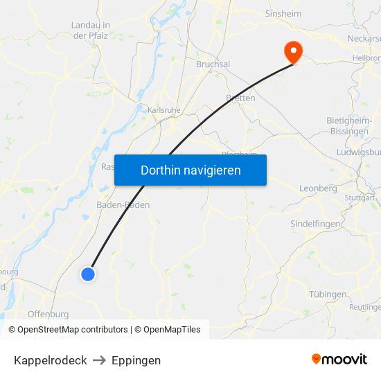 Kappelrodeck to Eppingen map