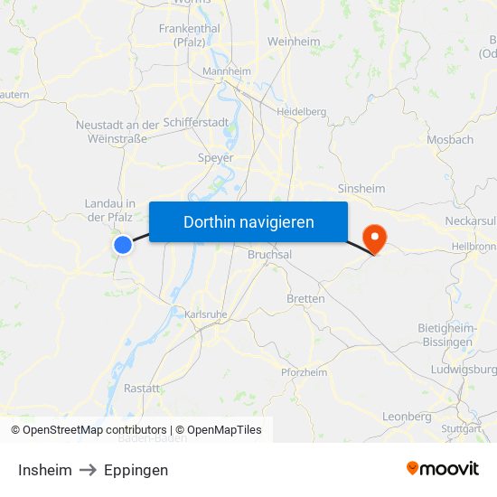 Insheim to Eppingen map